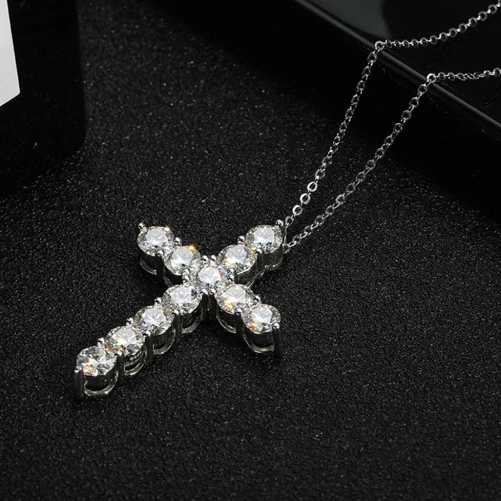 Certified 2.5mm Moissanite Diamond Cross Pendant Necklace NEW